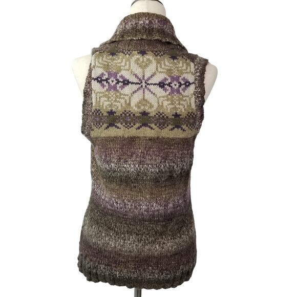 Woolrich Brown Green Purple Wool Lambswool Sweater Vest Size Small Petite - Picture 2 of 6